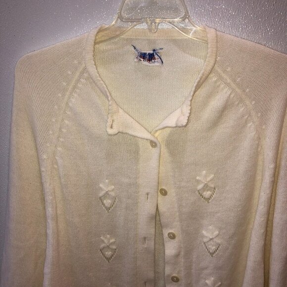 Vintage English Village Ivory Wide Bell Sleeve Fringe Button Up Cape Sweater - Picture 4 of 8